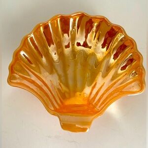 Unique Vtg Iridescent Marigold Carnival Glass Shaped Shell Dish